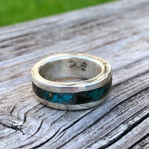 Sterling silver ring with turquoise/obsidian inlay